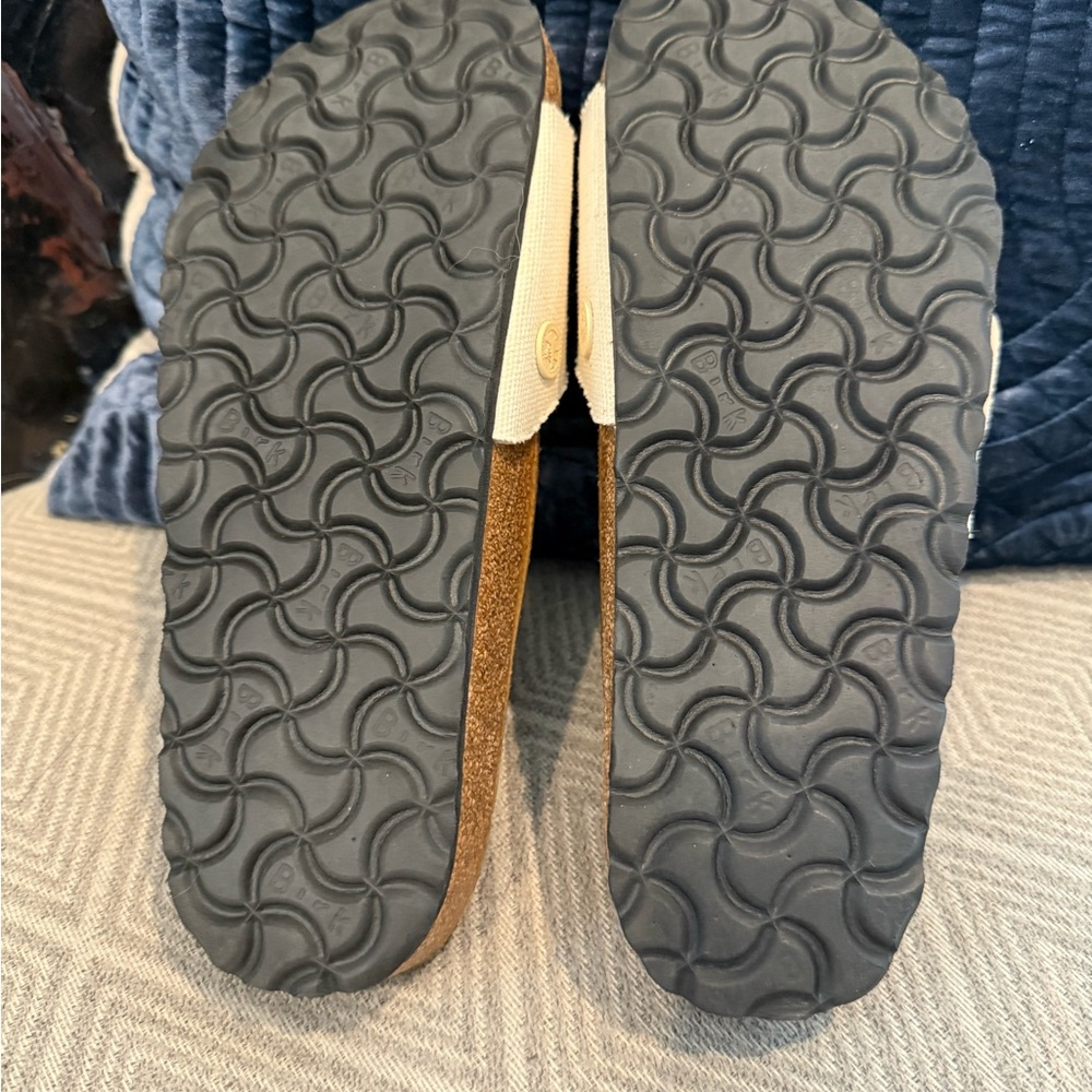 Birkenstock Linen Sandals with Tortoise Shell Buckle - Picture 5 of 5